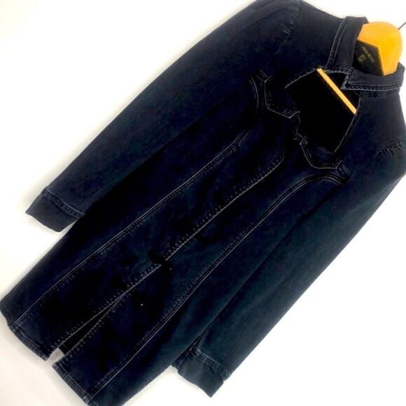 Urban Revivo Black Denim Long Jacket | Button Front | Size M (US 8) - Picture 13 of 15